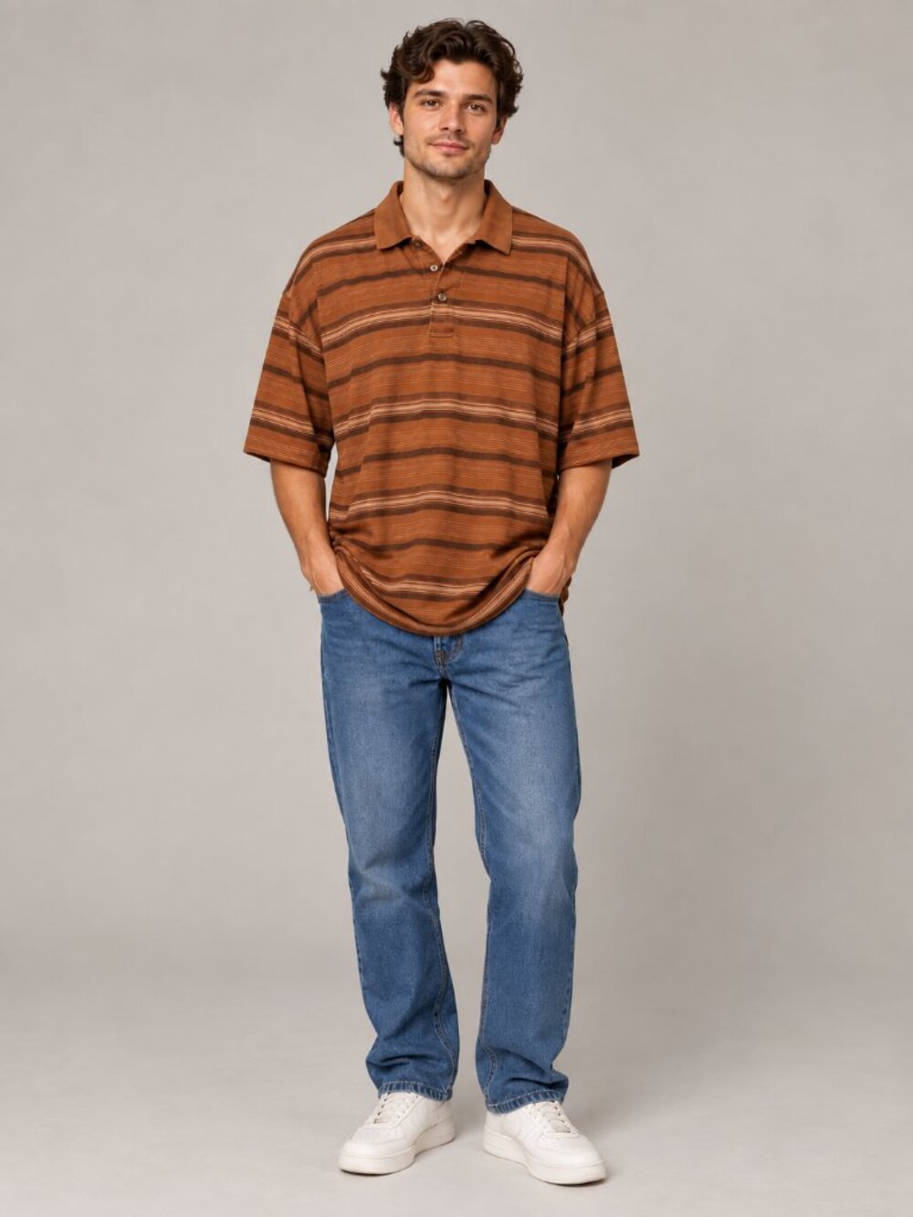 Bollé Golf Dry Comfort Men’s XL Brown Striped Polo Shirt Cotton Blend Y2K